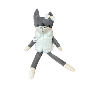 Plush Fall Foxie Decorative Figurine - Fox with Faux Fur Vest and Bow